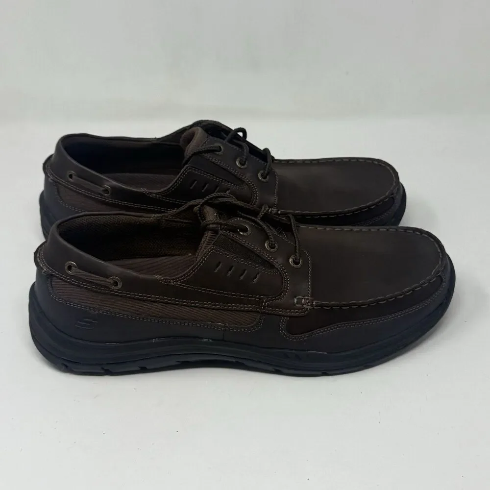 Skechers Expected Gembel Boat Shoes Mens 13 Brown Leather Mocs Casual Comfort